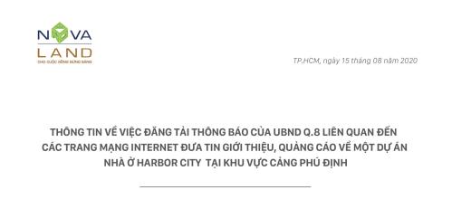 THÔNG TIN VỀ VIỆC ĐĂNG TẢI THÔNG BÁO CỦA UBND Q.8 LIÊN QUAN ĐẾN CÁC TRANG MẠNG INTERNET ĐƯA TIN GIỚI THIỆU, QUẢNG CÁO VỀ MỘT DỰ ÁN NHÀ Ở HABOR CITY TẠI KHU VỰC CẢNG PHÚ ĐỊNH