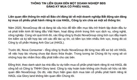 THÔNG TIN LIÊN QUAN ĐẾN MỘT DOANH NGHIỆP BĐS ĐĂNG KÝ MUA CỔ PHIẾU HAGL