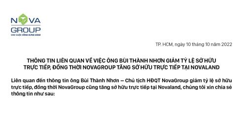 THÔNG TIN LIÊN QUAN VỀ VIỆC ÔNG BÙI THÀNH NHƠN GIẢM TỶ LỆ SỞ HỮU TRỰC TIẾP, ĐỒNG THỜI NOVAGROUP TĂNG SỞ HỮU TRỰC TIẾP TẠI NOVALAND